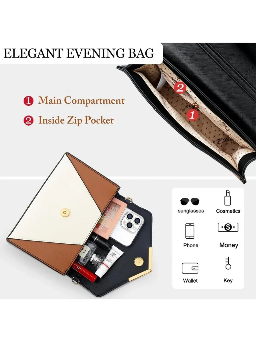 👜 Women's White Faux Leather Evening Handbag Party Wedding Prom Clutch Purses